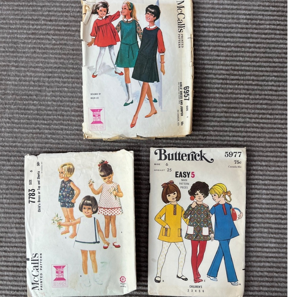 Vintage Sewing Pattern McCall's 6957 7783 Butterick 5977 Girls Size 6‎ Mod 60s